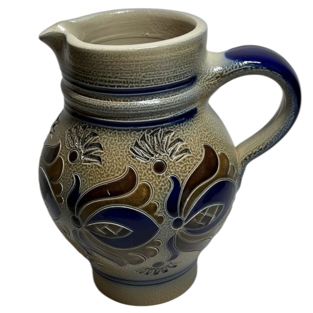Handcrafted Pottery Pitcher with Blue and Brown Accents. Like new. Gravy. Syrup